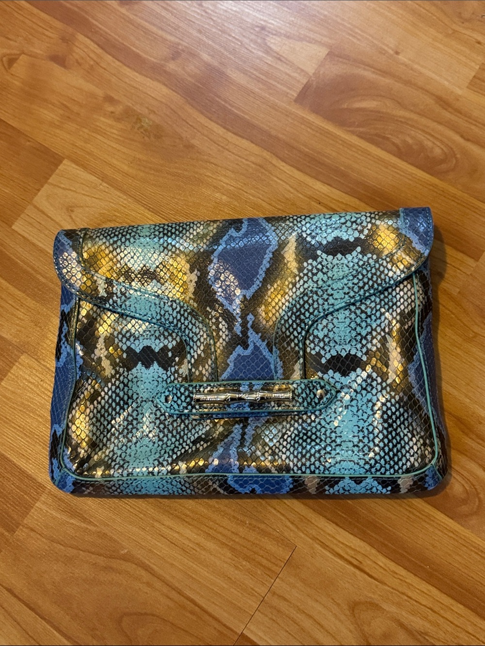 Elaine‎ turner women’s snake skin purse clutch blue gold